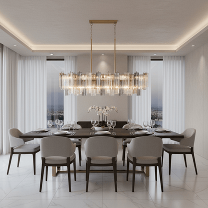 Eloria Modern Glass Linear Chandelier with Adjustable Height & LED Lig
