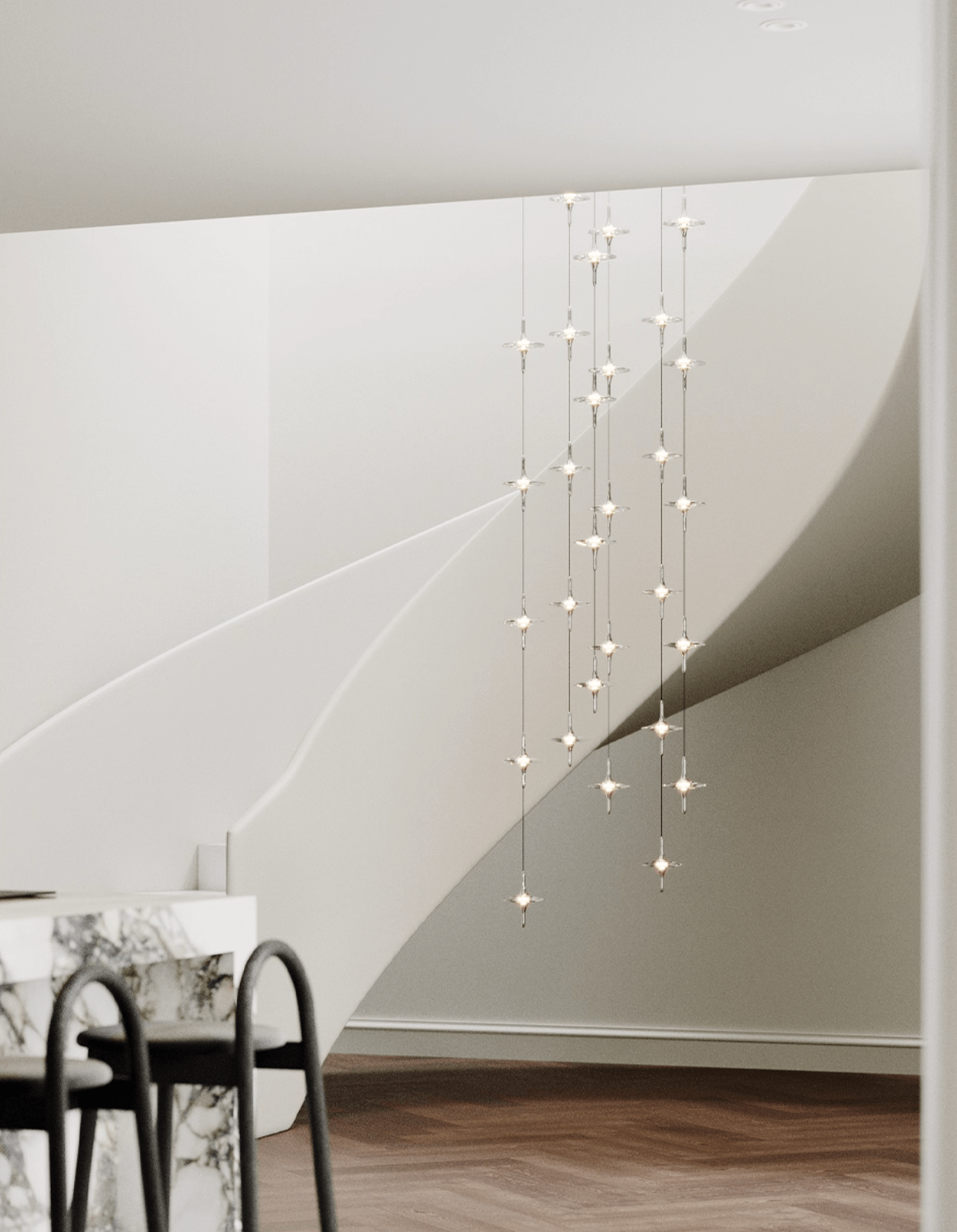 Starfall Staircase Chandelier - Elegant Design with Adjustable Height