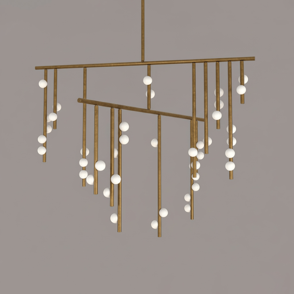 Elegant Brass Glass Drop Chandelier with Adjustable Height & LED Compa