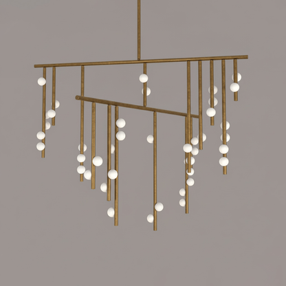 Elegant Brass Glass Drop Chandelier with Adjustable Height & LED Compa