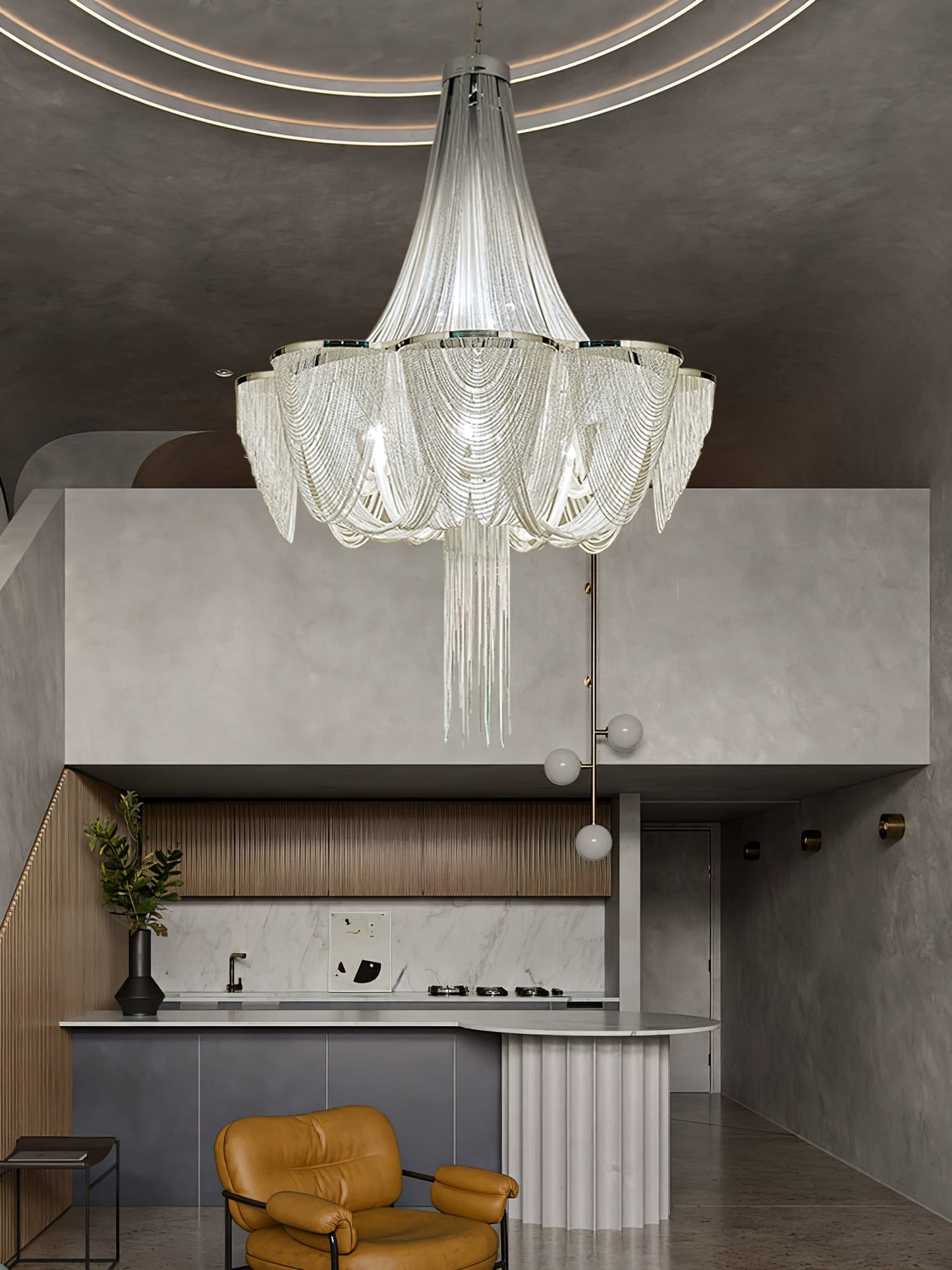 Elegant Silver Chain Tassel Chandelier with Adjustable Height & Modern