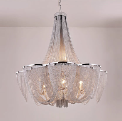 Elegant Silver Chain Tassel Chandelier with Adjustable Height & Modern