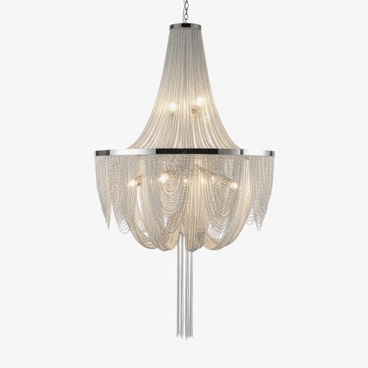 Elegant Silver Chain Tassel Chandelier with Adjustable Height & Modern
