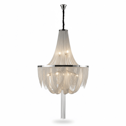 Elegant Silver Chain Tassel Chandelier with Adjustable Height & Modern