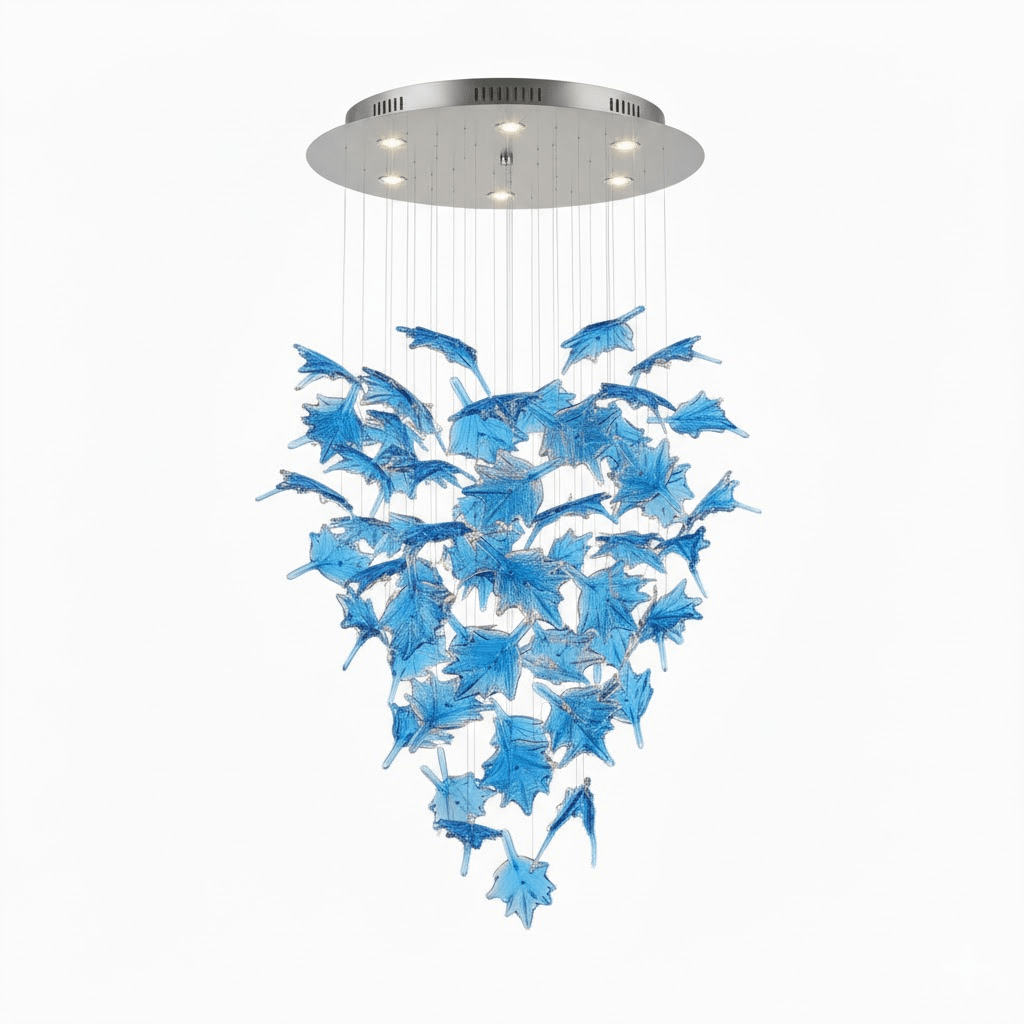 Multicolor Crystal Maple Leaf Chandelier with Adjustable Height & LED