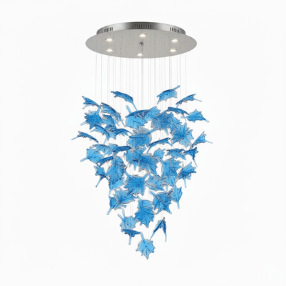 Multicolor Crystal Maple Leaf Chandelier with Adjustable Height & LED