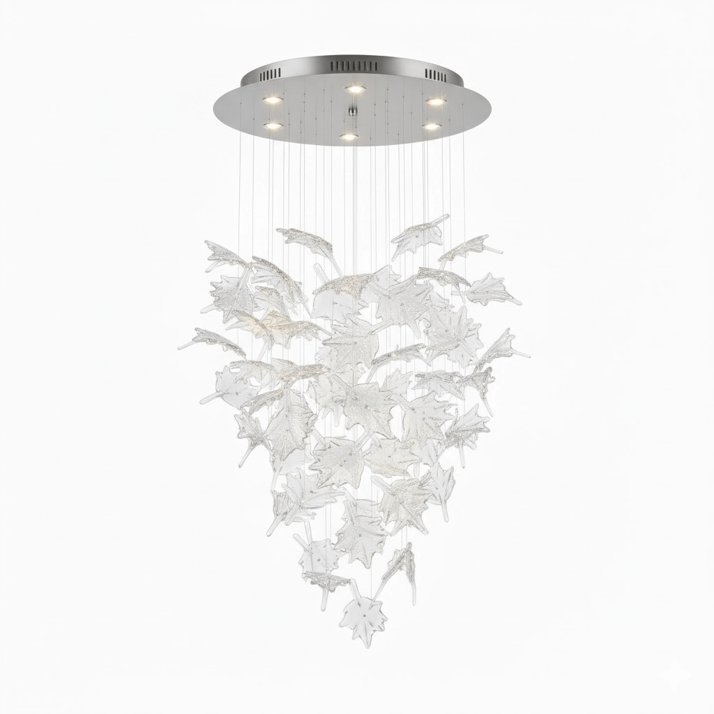Multicolor Crystal Maple Leaf Chandelier with Adjustable Height & LED