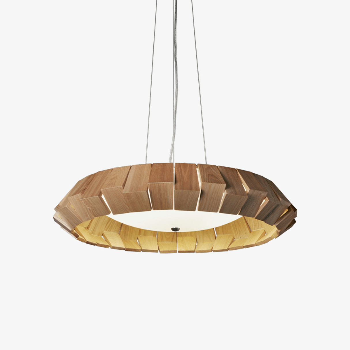 Rustic Wooden Patchwork Ring Chandelier - Adjustable Height, Warm Glow