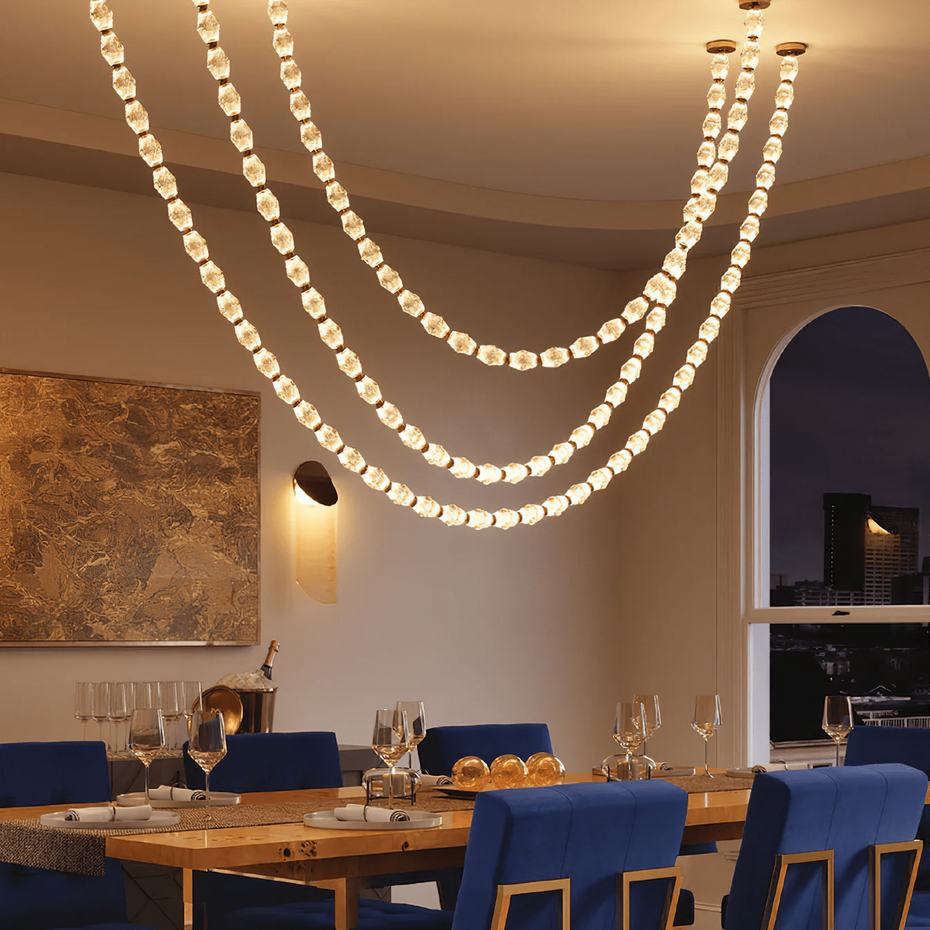 Riviere Chain Chandelier - Elegant Design, Adjustable Height, LED Comp