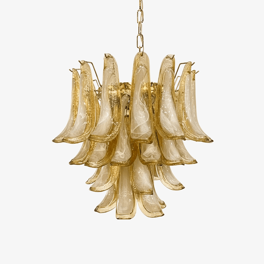 Amber Glass Petals Chandelier - Elegant Design with Adjustable Height