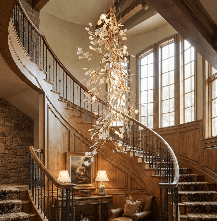 Gingko Cascade Branch Chandelier - Modern Design, Adjustable Height