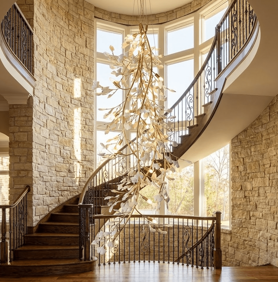 Gingko Cascade Branch Chandelier - Modern Design, Adjustable Height