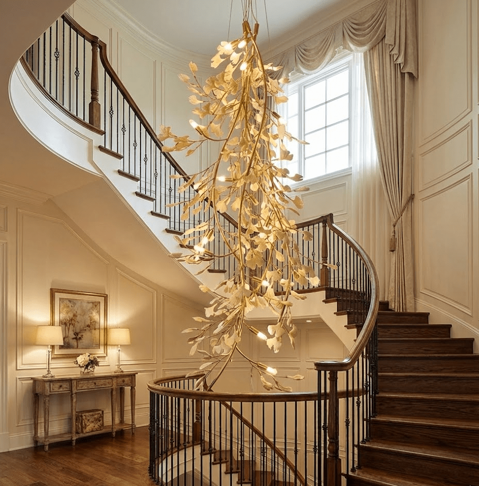 Gingko Cascade Branch Chandelier - Modern Design, Adjustable Height