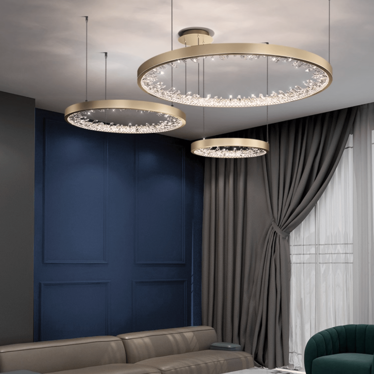 Luxury Circle Crystal Chandelier - Elegant Design, Adjustable Height
