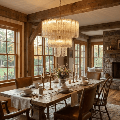 Glacier Tier Chandelier - Elegant Crystal Design with Adjustable Heigh
