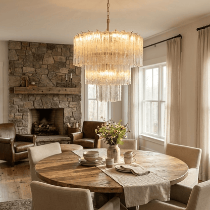 Glacier Tier Chandelier - Elegant Crystal Design with Adjustable Heigh