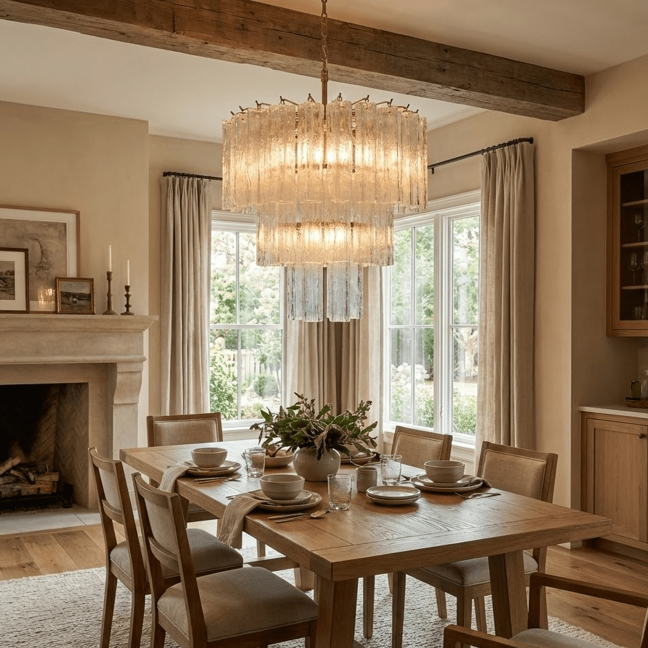 Glacier Tier Chandelier - Elegant Crystal Design with Adjustable Heigh