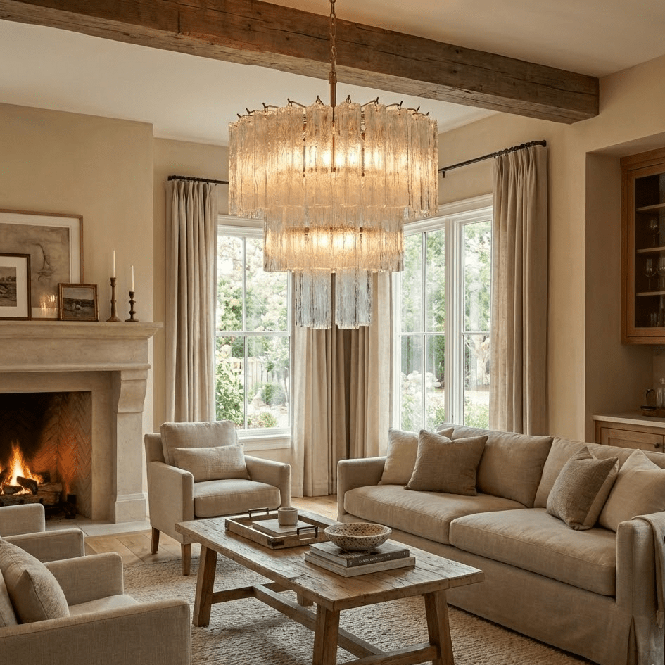 Glacier Tier Chandelier - Elegant Crystal Design with Adjustable Heigh