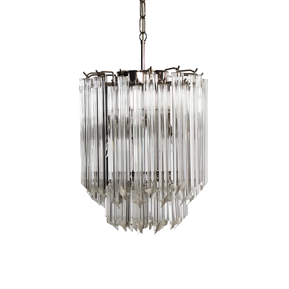 Elegant Transparent Glass Prism Chandelier with Adjustable Height & LE