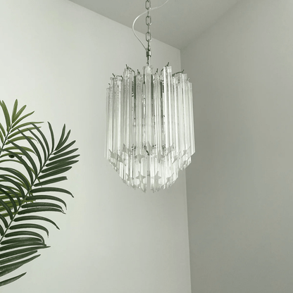 Elegant Transparent Glass Prism Chandelier with Adjustable Height & LE
