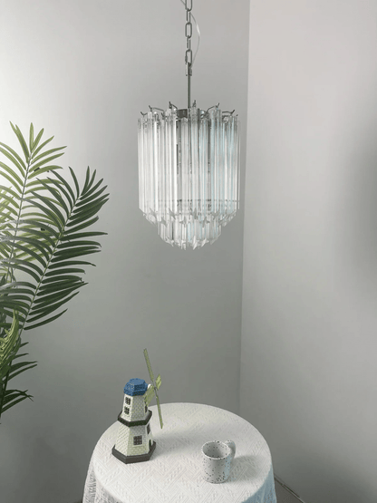 Elegant Transparent Glass Prism Chandelier with Adjustable Height & LE