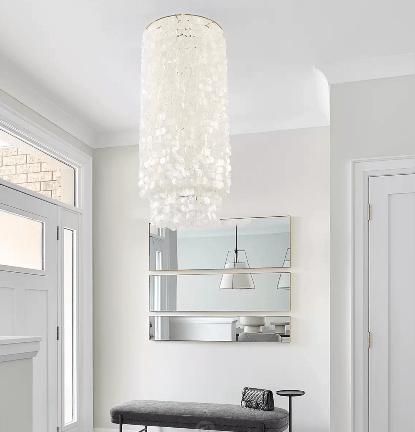 Capelia Column Chandelier - Elegant Lighting with Adjustable Height &