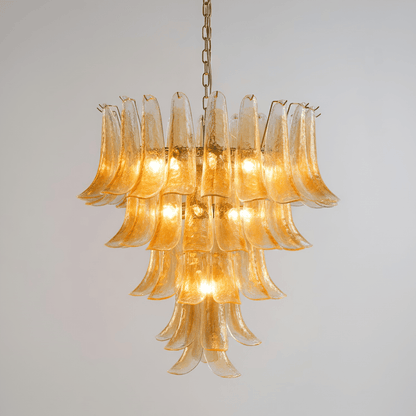 Amber Glass Petals Chandelier - Elegant Lighting with Adjustable Heigh