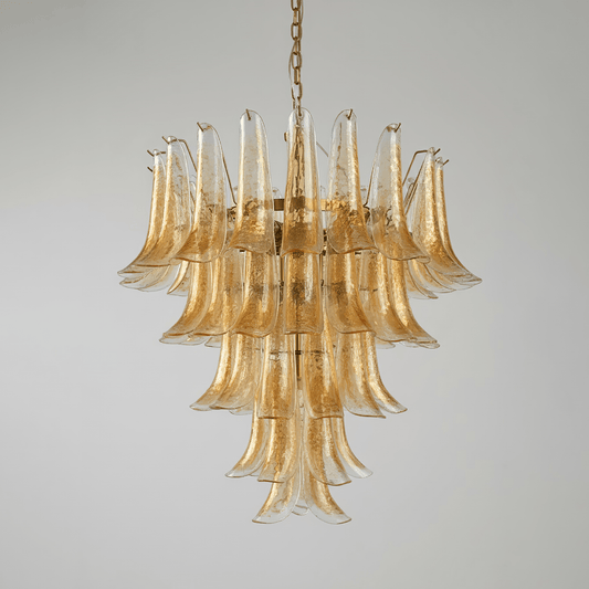 Amber Glass Petals Chandelier - Elegant Lighting with Adjustable Heigh