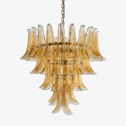 Amber Glass Petals Chandelier - Elegant Lighting with Adjustable Heigh