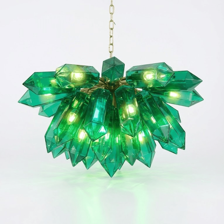 Emerald Crystal Chandelier - Elegant Lighting with Adjustable Height &