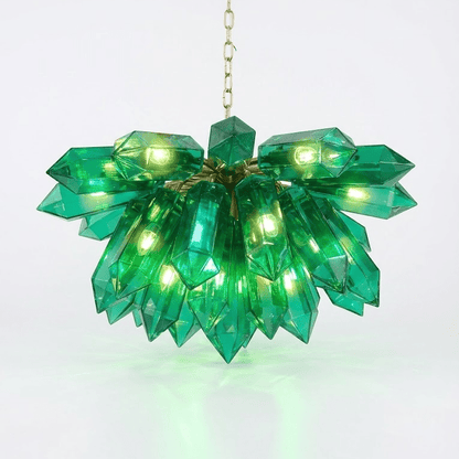 Emerald Crystal Chandelier - Elegant Lighting with Adjustable Height &