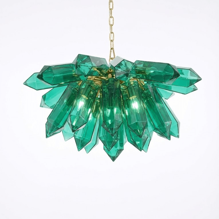 Emerald Crystal Chandelier - Elegant Lighting with Adjustable Height &