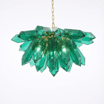 Emerald Crystal Chandelier - Elegant Lighting with Adjustable Height &