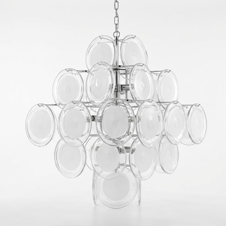 Modern White Glass Disc Chandelier with Adjustable Height & LED Compat