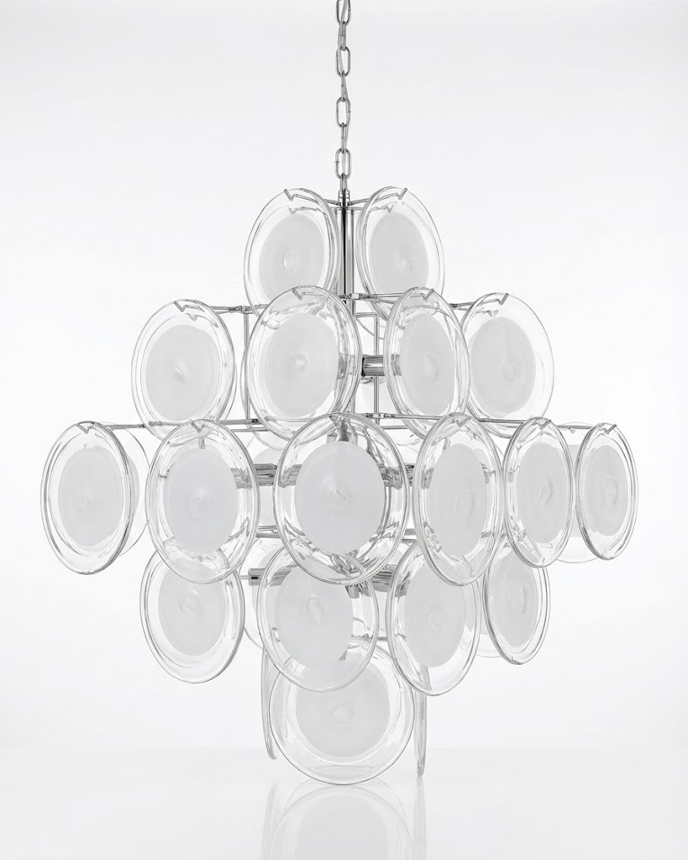 Modern White Glass Disc Chandelier with Adjustable Height & LED Compat