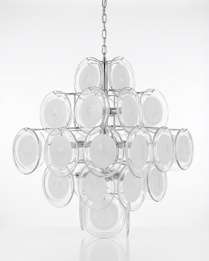 Modern White Glass Disc Chandelier with Adjustable Height & LED Compat