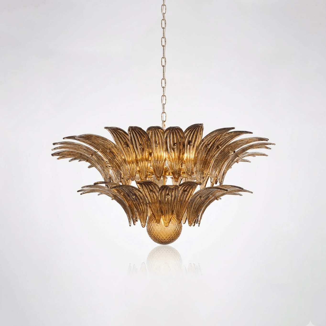 Transparent Glass Palmette Chandelier with Adjustable Height & LED Com