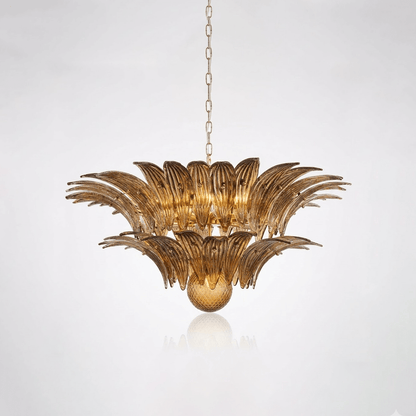 Transparent Glass Palmette Chandelier with Adjustable Height & LED Com
