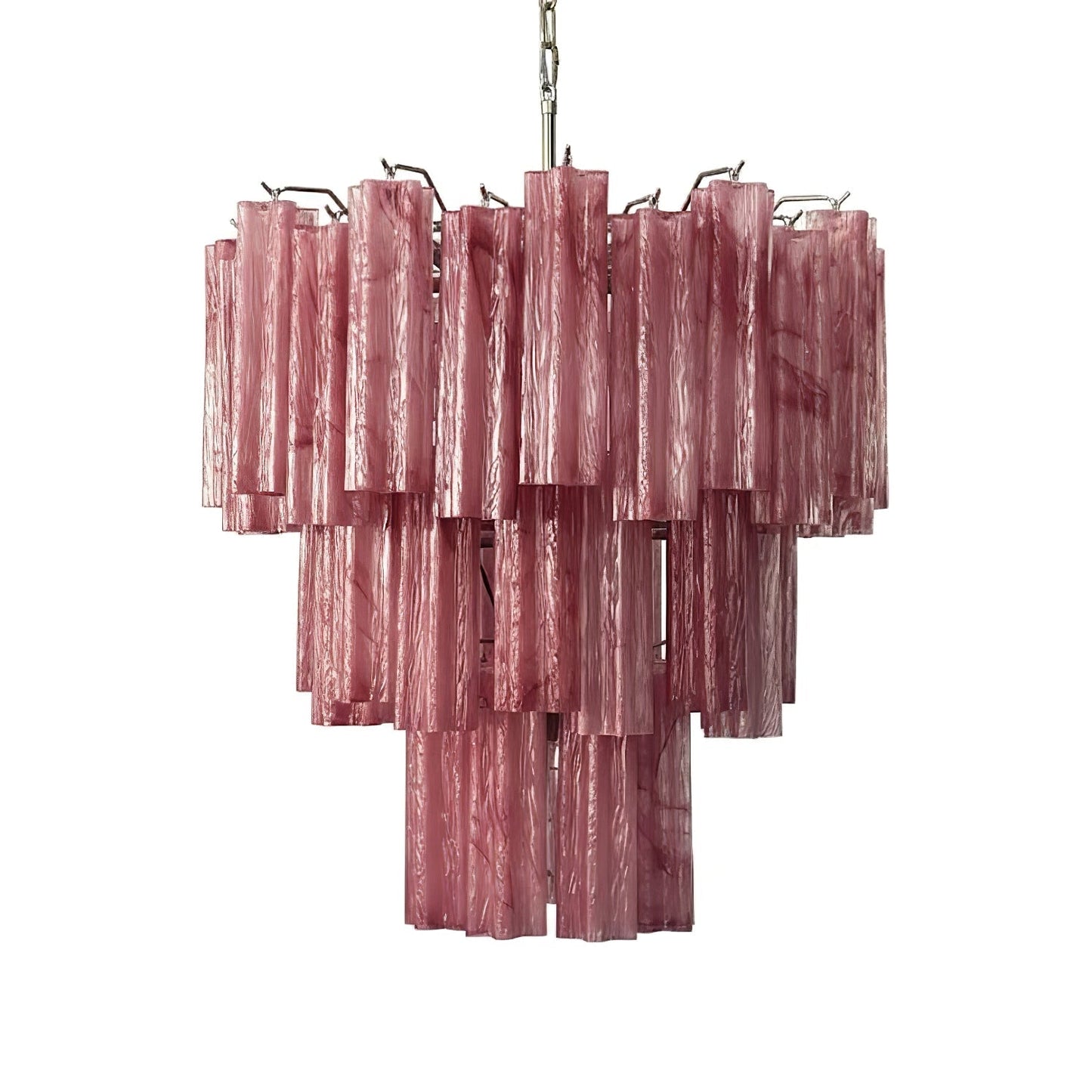 Elegant Pink Glass Tubes Chandelier with Adjustable Height & LED Compa