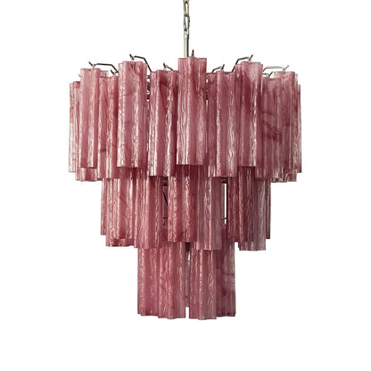 Elegant Pink Glass Tubes Chandelier with Adjustable Height & LED Compa