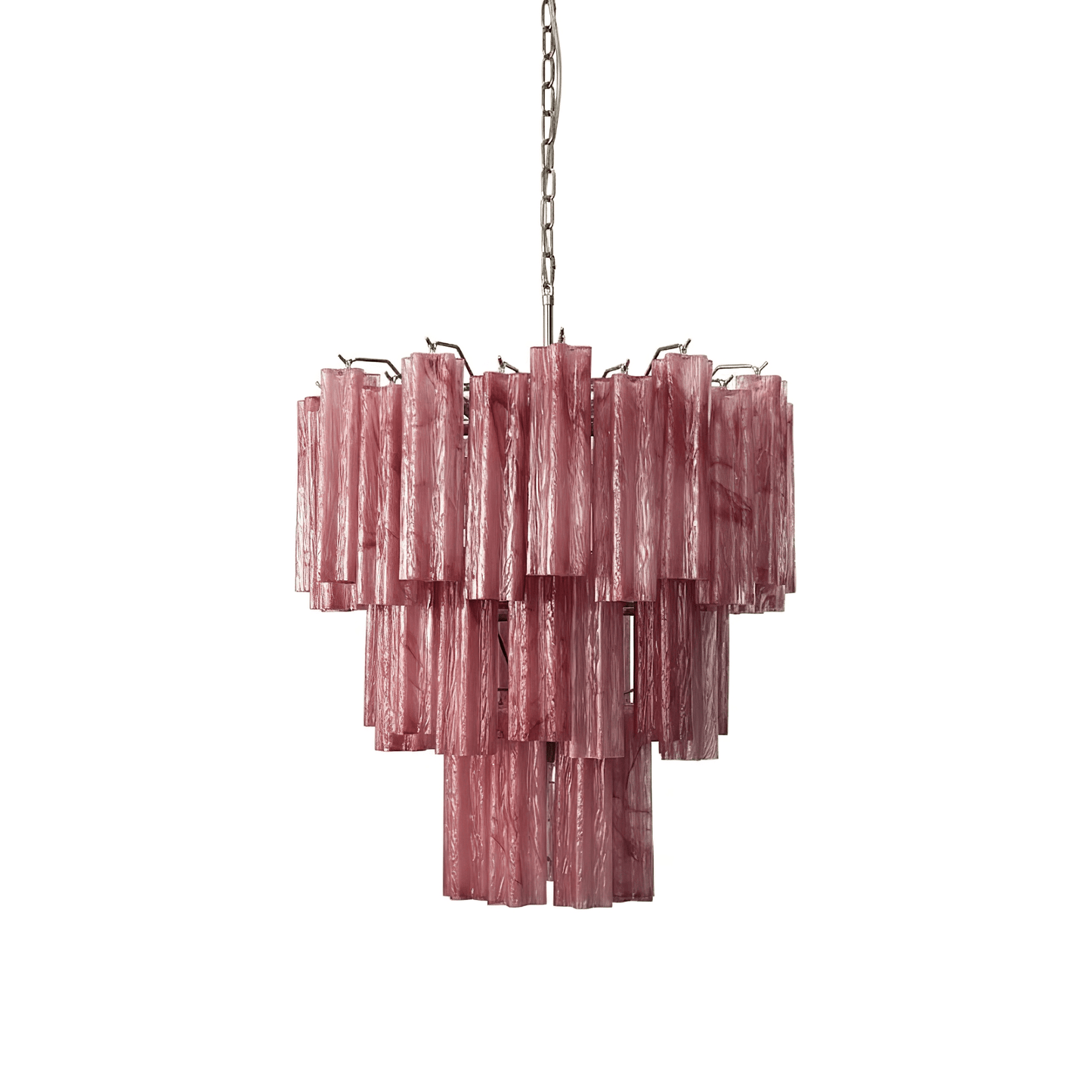 Elegant Pink Glass Tubes Chandelier with Adjustable Height & LED Compa