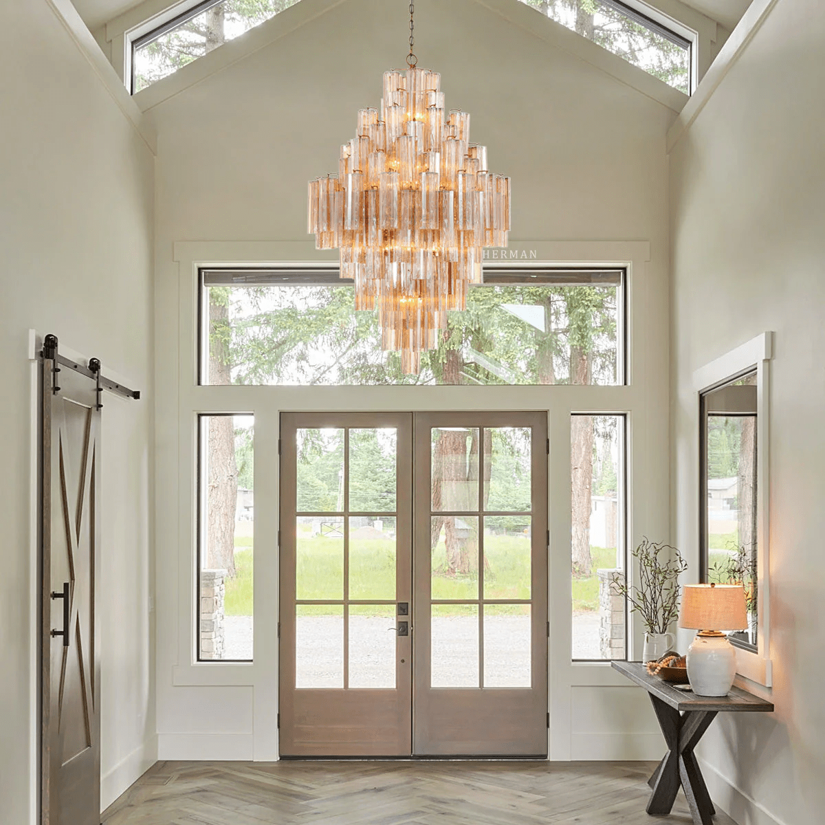 Eloria Glass Diamond Chandelier - Crystal Accents, Adjustable Height