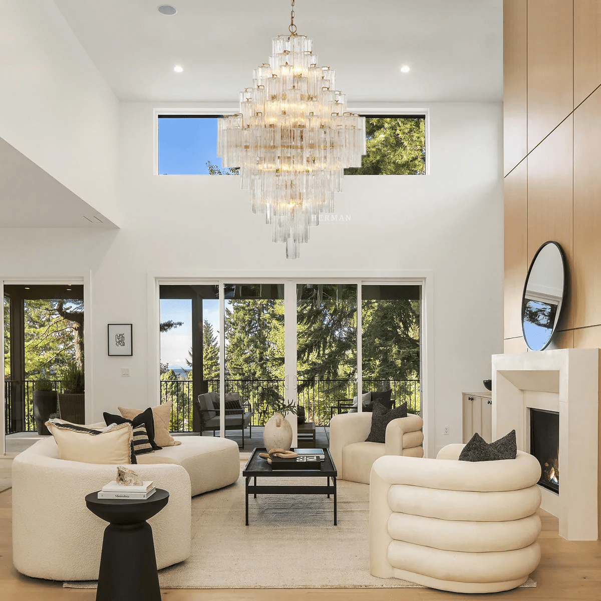 Eloria Glass Diamond Chandelier - Crystal Accents, Adjustable Height