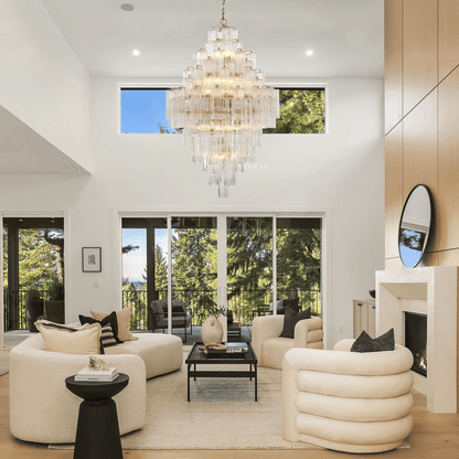 Eloria Glass Diamond Chandelier - Crystal Accents, Adjustable Height