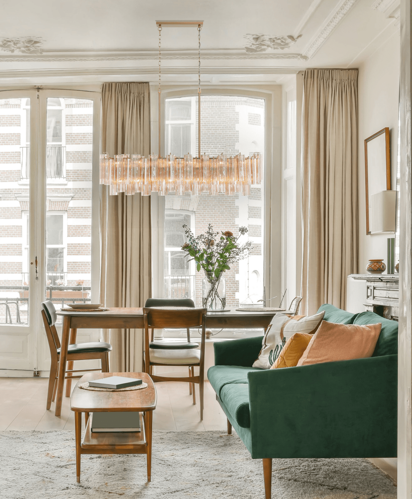 Eloria Modern Glass Linear Chandelier with Adjustable Height & LED Lig