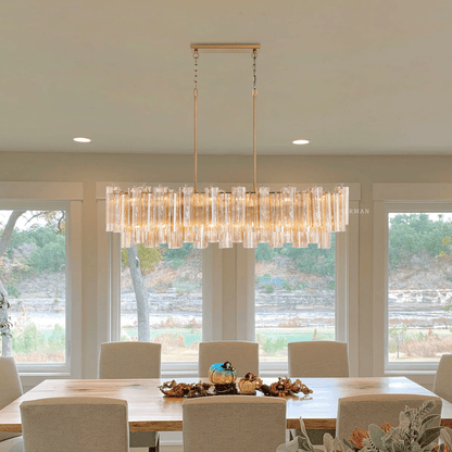 Eloria Modern Glass Linear Chandelier with Adjustable Height & LED Lig