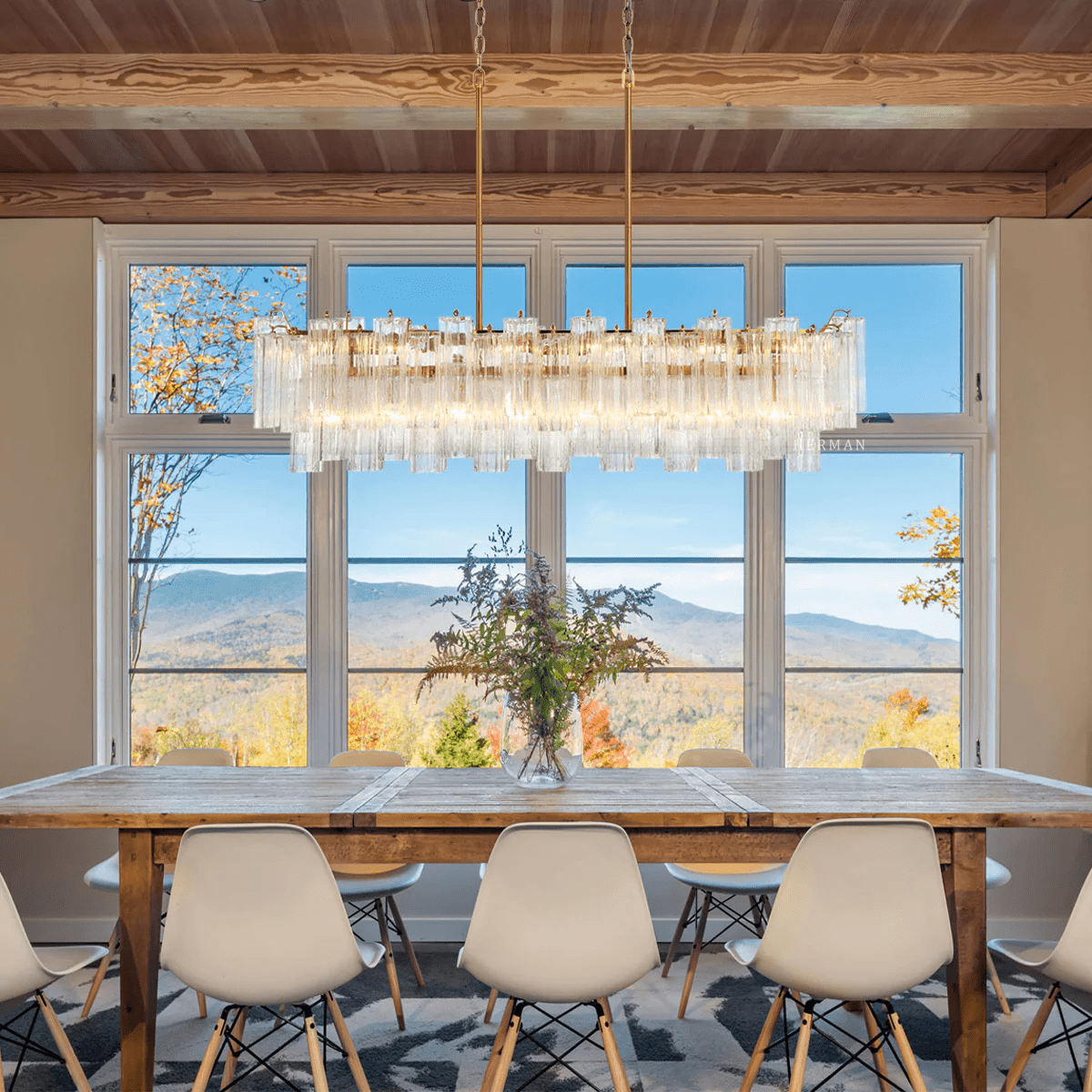 Eloria Modern Glass Linear Chandelier with Adjustable Height & LED Lig