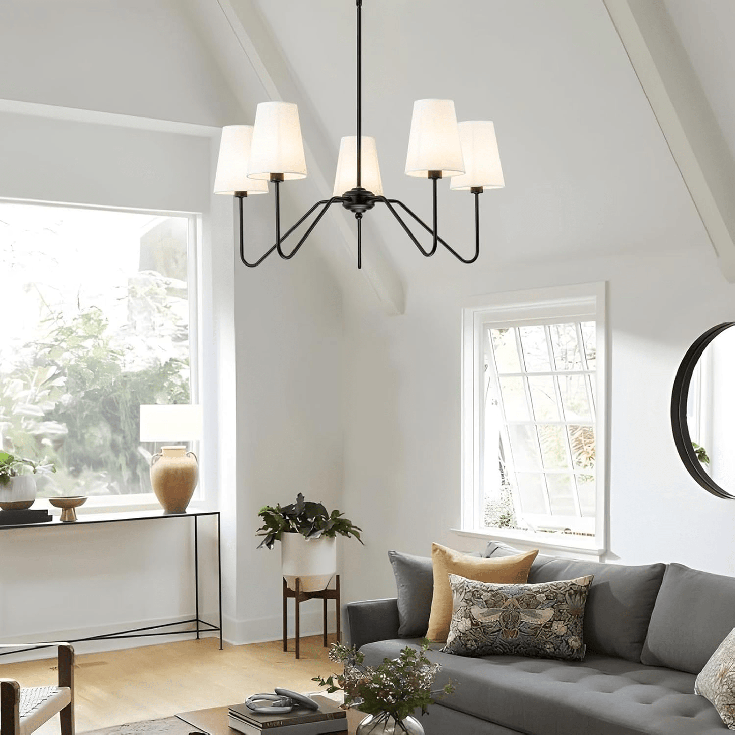 Lumos Black Chandelier - Elegant Design with Adjustable Height & LED L
