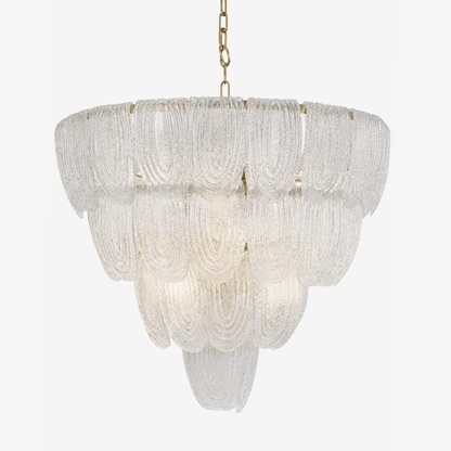 Elegant Layered Glass Petal Chandelier with Adjustable Height & LED Co