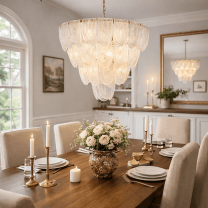 Elegant Layered Glass Petal Chandelier with Adjustable Height & LED Co